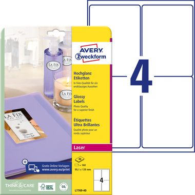 AVERY ZWECKFORM Etiquettes 99,1x13mm L7769-40 blanc, glossy 160 pcs.