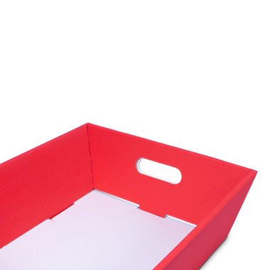 Rectangular gift basket with handle holes in red 370x280x130mm
