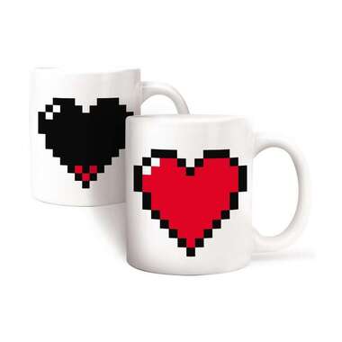 Kikkerland Coffee Mug Pixel Heart with Color Change