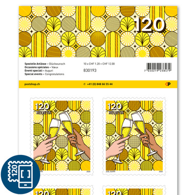 Briefmarken CHF 1.20 «Glückwunsch», Bogen mit 10 Marken