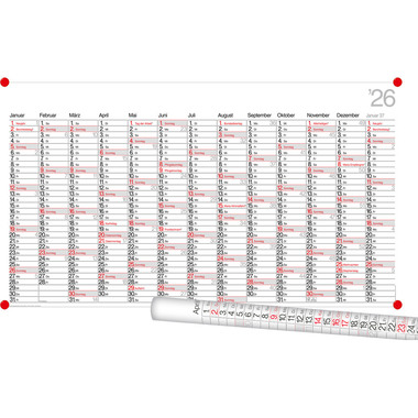 BÜHNER Jahresplaner DE 2026 PO13-CH-R-FS 13M 139x79cm