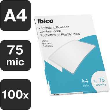 IBICO Pochettes à plastifier A4 627316 brillant, 75my 100 pcs.