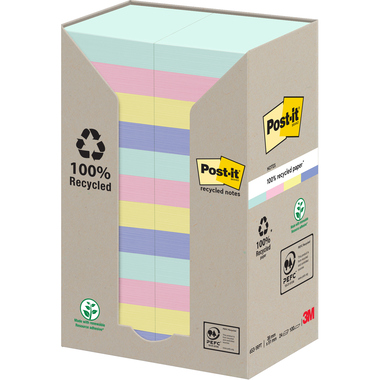POST-IT Haftnotizen Recycling 51x38mm 653-1RPT 4-farbig, 24x100 Blatt