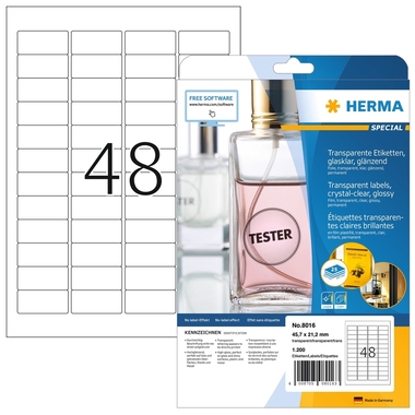 HERMA Étiquettes PP 45,7x21,2mm 8016 transparent 1200 pcs/25 flls.