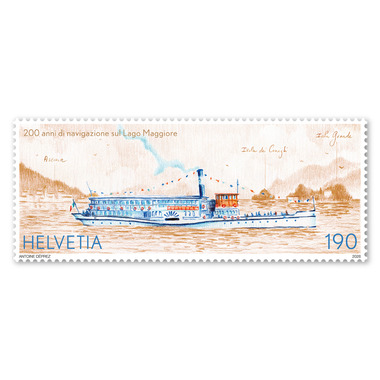 Timbre "200 ans de navigation sur le lac Majeur"