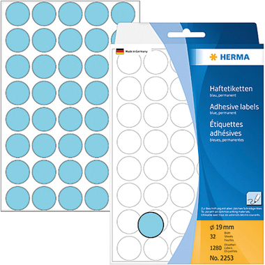 HERMA Etiquettes ronde 19mm 2253 bleu 1280 pcs.