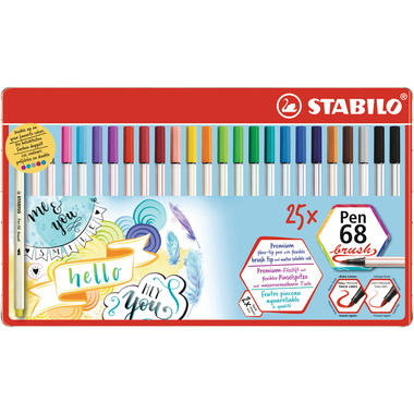STABILO Penna Fibra 68 brush 568/25-321 ass. 25 pezzi Astuccio metal.