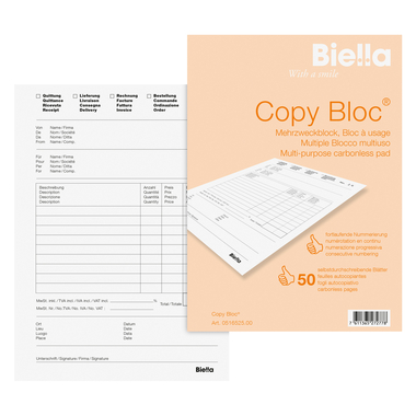 BIELLA Mehrzweck.COPY-BLOC D/F/I/E A5 51652500U selbstdurchschreib. 50x2 Blatt