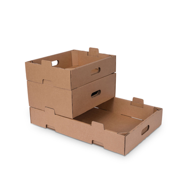 Fruit and vegetable crates with handle holes in brown 374x274x95mm