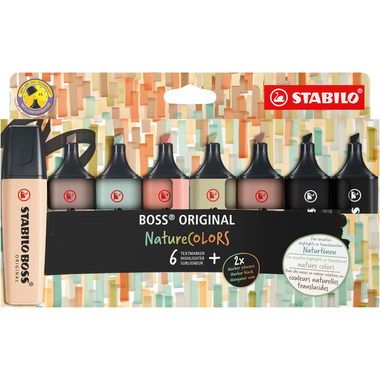 STABILO Boss Surligneur Original 70/8-2-1 Nature Colors 6 + 2 noir