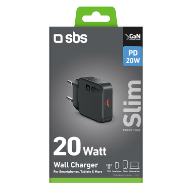 Chargeur mural USB-C ultrafin 20W : tél. et tablettes | SBS