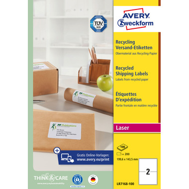 AVERY ZWECKFORM Etiquettes adr. 199,6x143,5mm LR7168100 recycling 200 pcs.