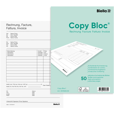 BIELLA Rechnung COPY-BLOC D/F A5 51352500U selbstdurchschreib. 50x2 Blatt