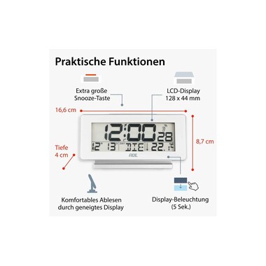 ADE Funkwecker mit Temperatur und Datumsanzeige, Weiss