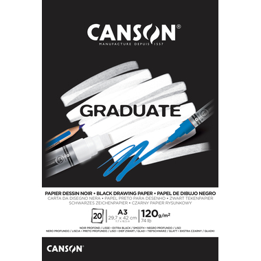 CANSON Graduate Zeichenpapier A3 400110387 20 Blatt, schwarz, 120g