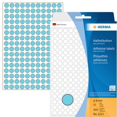 HERMA Etiquettes ronde 8mm 2213 bleu 5632 pcs.