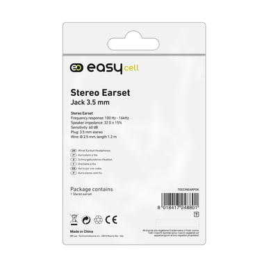 Stereo earphones with 3.5 mm jack cable, integrated microphone and answer button