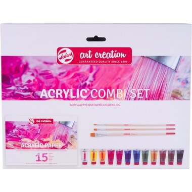TALENS Acryl Combi Set 12x12ml 9021894M Farbe, Pinsel, Papier