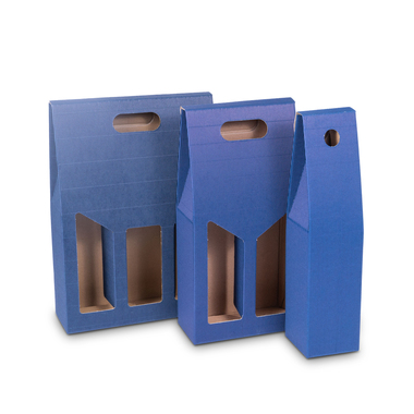 Emballage cadeau Onda Blu avec vague ouverte pour 3x 0.75l bouteille avec hauteur de bouteille 350mm & Ø90mm Bleu