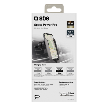 Support auto avec recharge sans fil de 15W