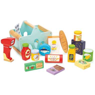 LE TOY VAN Giocattolo Alimenti Cestino della Spesa Riempito & Scanner