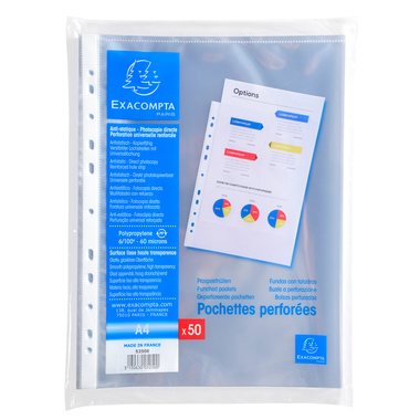 EXACOMPTA Poches présent, lisse A4 5250E PP, perforé, 60my 50 pcs.