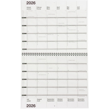 BIELLA 10-ann Cal.mural Wire-O 2026 878310000026U 1A/2P gris DE/FR 30x24cm