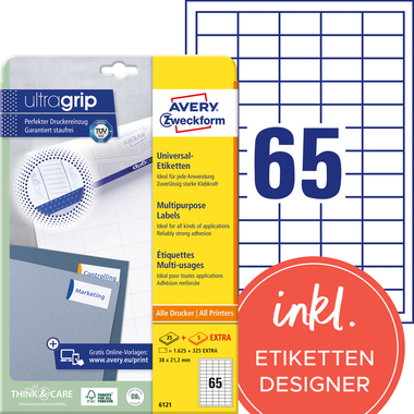 AVERY ZWECKFORM Universal-Etiketten 38x21,2mm 6121 weiss 1950 Stk./25 + 5 Blatt