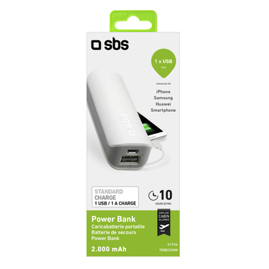 Batterie portable externe 2 200 mAh pour smartphones et téléphones mobiles