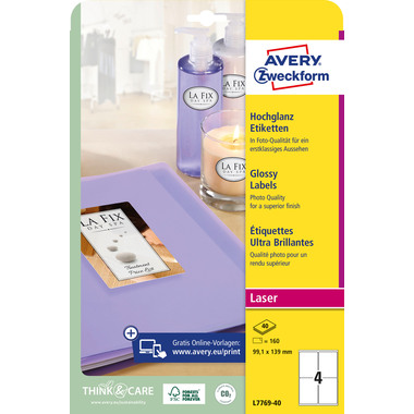 AVERY ZWECKFORM Etiquettes 99,1x13mm L7769-40 blanc, glossy 160 pcs.