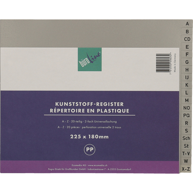 BÜROLINE Répertoires PP 1/2 h. 40963 gris A-Z 20 pcs.
