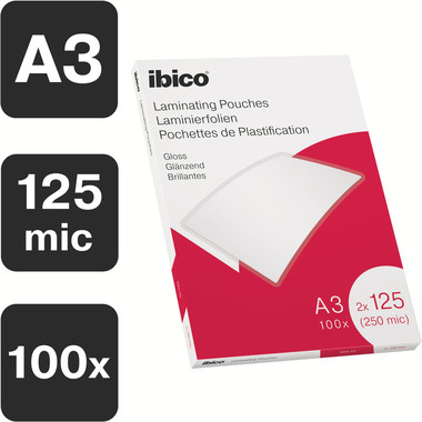IBICO Pelicole per laminazione A3 627321 lucido, 125my 100 pezzi