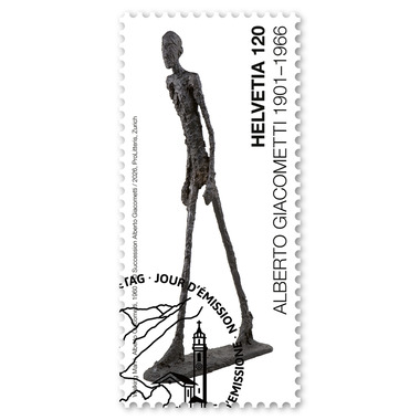 Briefmarke «125 Jahre Alberto Giacometti» Einzelmarke à CHF 1.20, gummiert, gestempelt