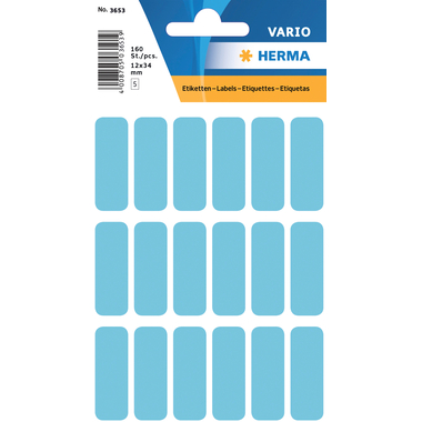 HERMA Haftetiketten 12x34mm 3653 blau, perm. 90 Stück