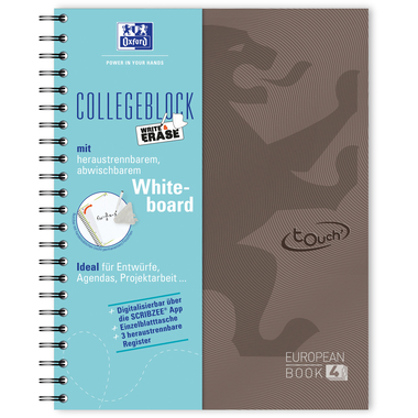 OXFORD European Book, Whiteboard A4+ 400132983 rigato, marrone 120 fogli