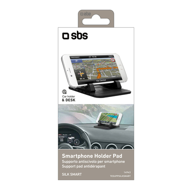 Non-slip tray for smartphones for mounting on the dashboard or on the desk.