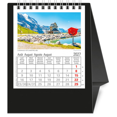 NOVOS Tischkalender Helvetia 2027 501050 1M/1S schwarz ML 11.5x14cm