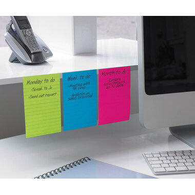 POST-IT Block Super Sticky 102x152mm 660-3SSUC 3-farbig ass.,3x90Bl.,liniert