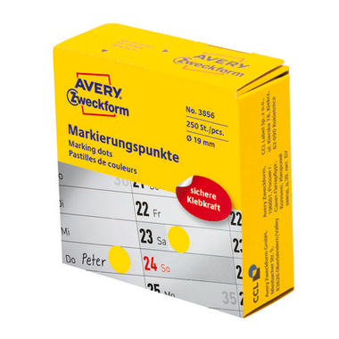 AVERY ZWECKFORM Markierungspunkte 19mm 3856 gelb, Spender 250 Stück