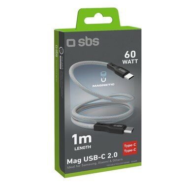Magnetic cable 60W Type-C, 1m, gray