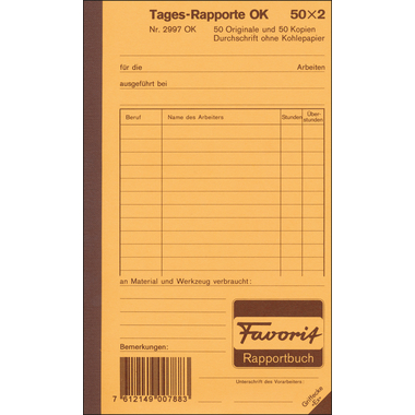 FAVORIT Rapport journalier D 11,3x19cm 29970K blanc/blanc 50x2 feuilles