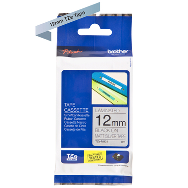 PTOUCH Flexitape lam. noir/argent-mat TZe-M931 pour PT-550 12 mm