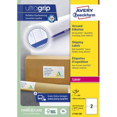 AVERY ZWECKFORM Versandetiketten 199,6x143,5mm L7168-100 weiss 200 Stk./100 Blatt