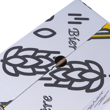 Beer packaging with grip holes for 24x 0.33l bottles with bottle height 235mm & Ø60mm