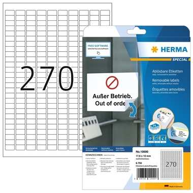 HERMA Etikett. Ablösbar 17,8x10mm 10000 weiss,non-perm. 6750 St./25Bl.
