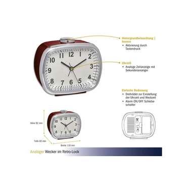 TFA Dostmann Sveglia analogica retrò, rossa