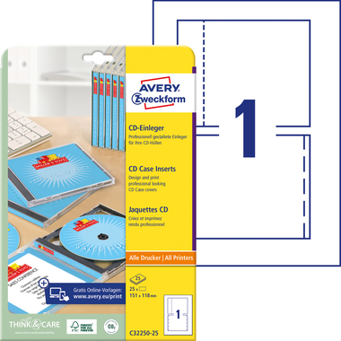AVERY ZWECKFORM Jacquettes CD 151x118mm C32250-25 A4 25 pcs.