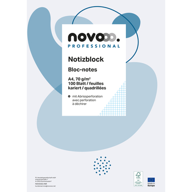 NOVOOO Notizblock weiss A4 694722 kariert 4mm, 70g 5x100 Blatt