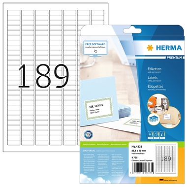 HERMA Etiketten PREMIUM 25.4x10mm 4333 weiss,perm. 4725 St./25 Bl.