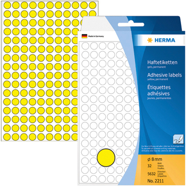 HERMA Etiquettes ronde 8mm 2211 jaune 5632 pcs.